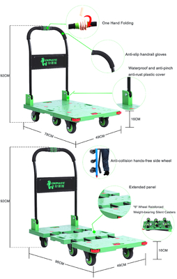 Carrello retrattile a 6 ruote con piattaforma pieghevole Carrello a mano che spinge un carico di 400 kg