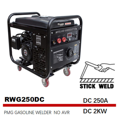 Saldatore di saldatura del bastone della benzina del carro armato 25L del generatore 75V del bastone di CC 2kw 250A