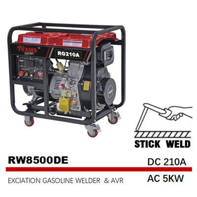 monofase elettrica di saldatura di CA 5kw di inizio di eccitazione del generatore del bastone diesel 210A