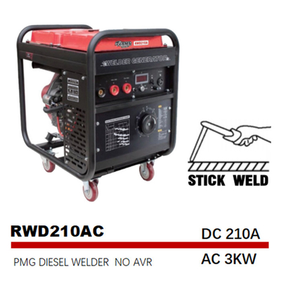 motore di rame pieno di CA 3kw di Genset Diesel Welder Generator del bastone 210A